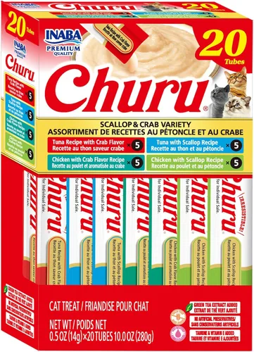 Miniatura 10 de Inaba Churu Golosinas para gatos, puré cremoso sin cereales que se puede lamer y exprimir, suplemento con vitamina E y taurina, 0.5 onzas en cada