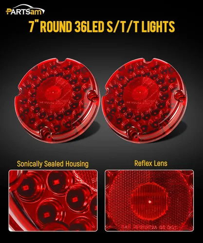 Miniatura 2 de Partsam 2 luces traseras redondas de tránsito de 7 pulgadas, color rojo, 36 LED, luz LED roja de 7 pulgadas, luz trasera de camión STT, luces