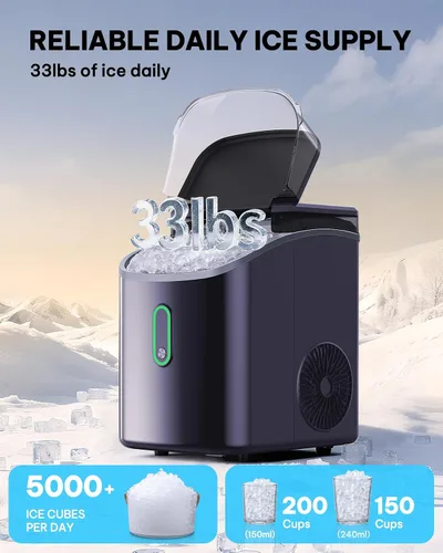 Miniatura 3 de Silonn Nugget - Máquina de hielo para encimera, máquina de hielo de guijarros con hielo masticable suave triturado, 33 libras por día con cuchara