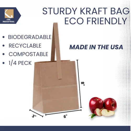 Miniatura 3 de Bolsas pequeñas de papel Kraft de 8 x 6 x 3.5 pulgadas con asas de papel - Bolsa de manzana/productos (25)