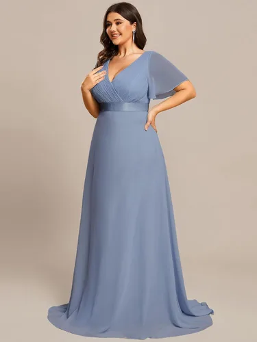 Miniatura 19 de Ever-Pretty Vestido formal para mujer, Navidad, Año Nuevo, cuello en V, gasa, talla grande, largo hasta el suelo, vestido de dama de honor