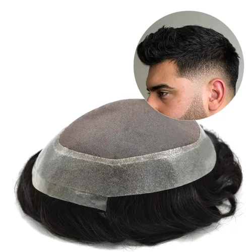 Miniatura 15 de Toupee - Pieza de cabello humano virgen transpirable para hombres, tupé real, sistema de reemplazo de cabello para hombre, mono, fino, 6X8#1, negro