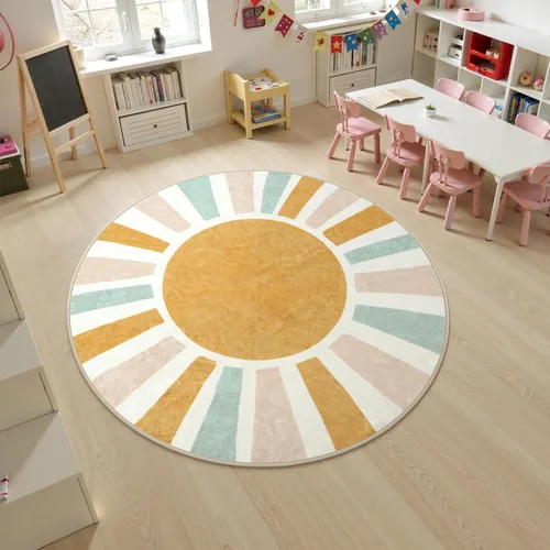 Miniatura 10 de LIVEBOX Alfombra de baño redonda retro de 3 pies, colorida alfombra bohemia suave circular para dormitorio, bonita alfombra lavable antideslizante