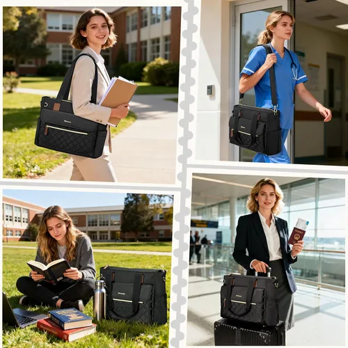 Miniatura 2 de RAINSMORE Bolsa de mano para profesores de 15.6 pulgadas para laptop para mujeres con bolsa pequeña, bolsas de trabajo, bolsa de enfermera, maletín