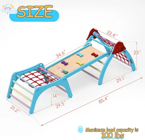 Miniatura 3 de Pikler - Juego de triángulos 7 en 1, juguetes de escalada para interiores para niños, juego de escalada Montessori de madera con escalera de rampa