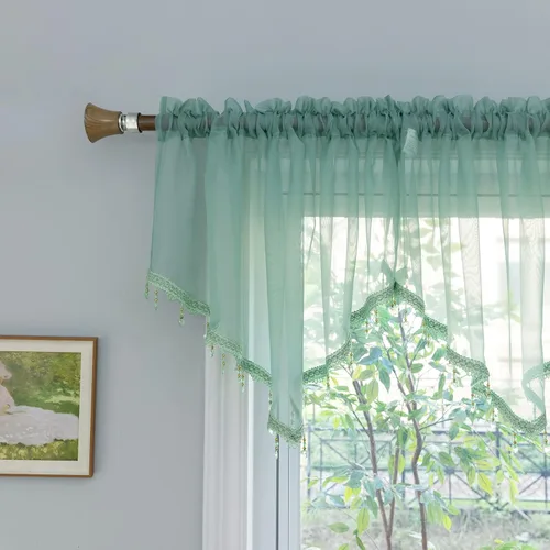 Miniatura 10 de PearAge Cortinas Cenefa Transparente con Cuentas para Sala de Estar, Cenefa de Ventana de Granja con Bolsillo para Barra, Cenefa de Cortina de Gasa