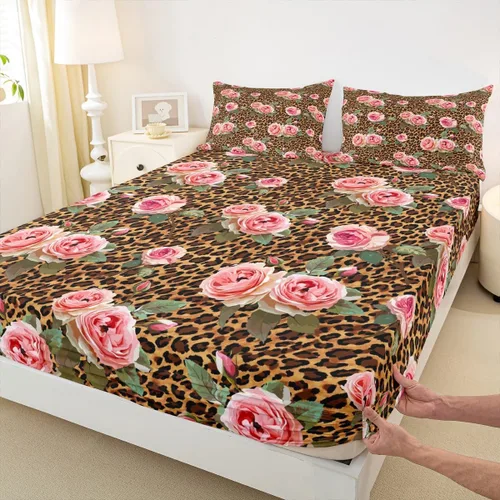 Miniatura 27 de Sábana bajera ajustable para niños, tamaño individual, diseño de cebra y leopardo con purpurina, decoración de habitación para niñas y mujeres, A1