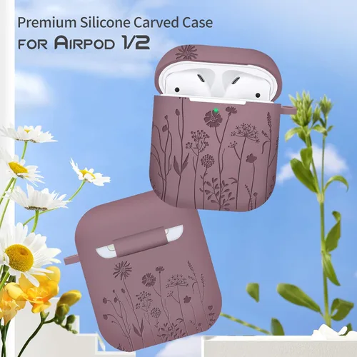 Miniatura 2 de Funda protectora de silicona suave compatible con Apple AirPods de 2ª y 1ª generación con llavero (violeta ahumado)