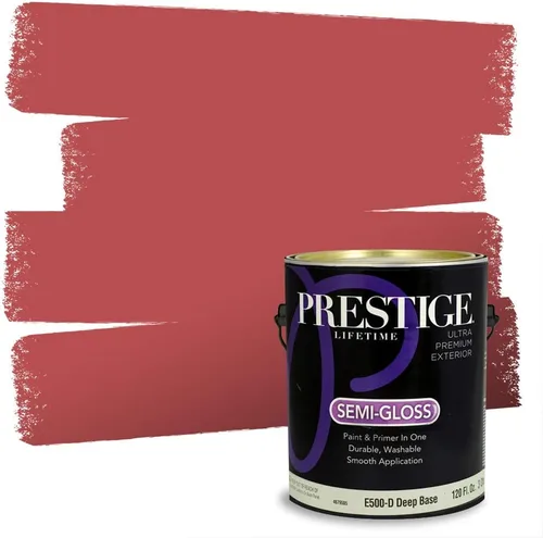 Miniatura 83 de Prestige Paints E100-T-SW6591 Pintura exterior e imprimación en uno, 1 galón, plano, combinación comparable de Sherwin Williams Amaryllis, 1 galón