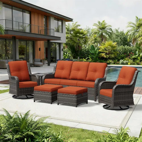 Miniatura 137 de Joyside Juego de sillas de mimbre para patio, juego de 3 piezas de mimbre para exteriores con 2 sillas reposabrazos y 1 mesa auxiliar para terraza