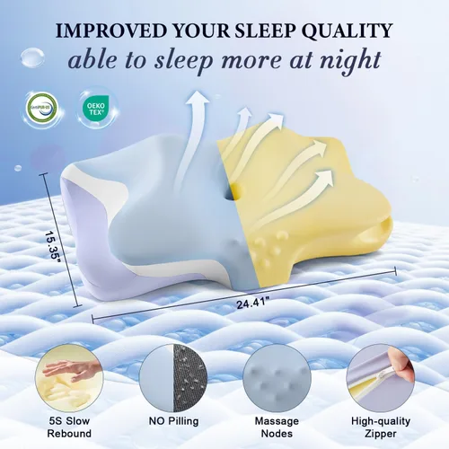 Miniatura 6 de Almohada cervical para aliviar el dolor de cuello, almohadas ergonómicas refrescantes de espuma viscoelástica para dormir, almohada de apoyo