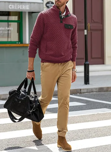 Miniatura 9 de JMIERR Sudadera acolchada para hombre, casual, de manga larga, cuello alto, con botones