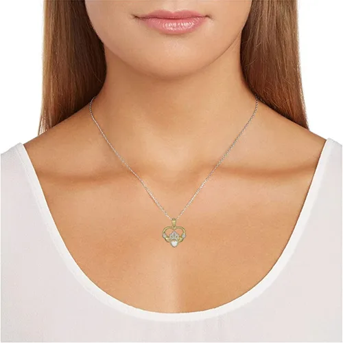 Miniatura 2 de Collar de plata de ley 925 chapada en oro amarillo de 18 quilates, con colgante de corazón de Claddagh de 1.0in con cadena de 18.0in elección