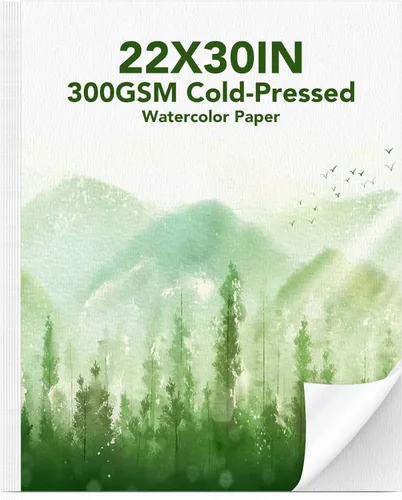 30 hojas de papel de acuarela grande, papel de color de agua de prensa en frío de 22 x 30 pulgadas, 300 GSM, suministros de arte en blanco pesados