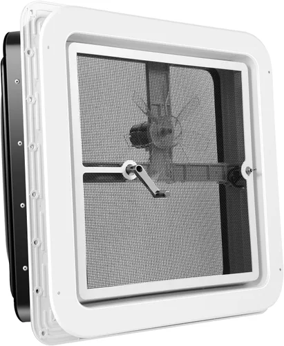 Miniatura 5 de Kit de ventilador reversible Livpow para techo de RV de 12V, 35.6 cm x 35.6 cm, tapa manual de elevación negra