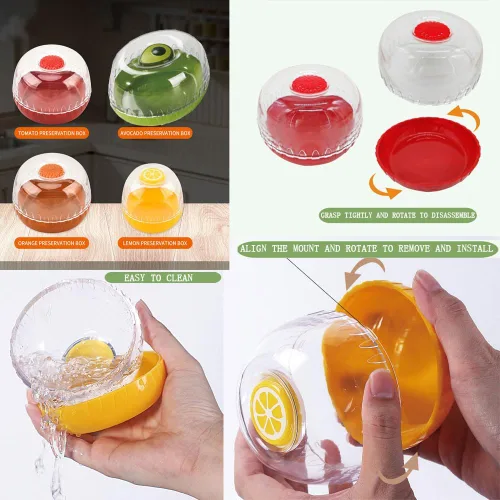 Miniatura 5 de Juego de 4 recipientes de frutas y verduras con tapa para refrigerador, recipiente de almacenamiento de cebolla, aguacate, protector de tomate
