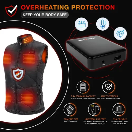 Miniatura 4 de DUKUSEEK Lightweight Heated Vest, Men Rechargeable Heating Vest w 7.4V Battery and Hand Warmer for Hiking Camping