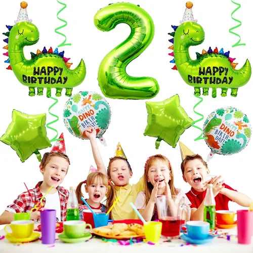 Miniatura 3 de Globos de cumpleaños de dinosaurio número 2, globo de aluminio de aluminio con el número 2 para fiestas temáticas de dinosaurios, decoración