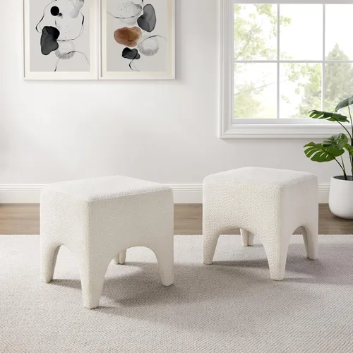 Miniatura 14 de Taburete Otomano Cuadrado Moderno de 17" Boucle, Taburete de Tocador para Maquillaje, Reposapiés Rectangular para Sofá, Taburete Otomano Tapizado