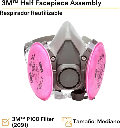 Miniatura 7 de Mascarilla respiratoria de protección P100 de medio rostro marca 3M. Respirador reutilizable (AAD)