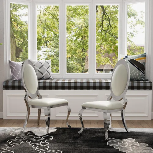 Miniatura 8 de ACEDÉCOR Sillas de comedor blancas y doradas, modernas sillas de piel sintética blanca, magnífica silla ovalada con respaldo de acero inoxidable