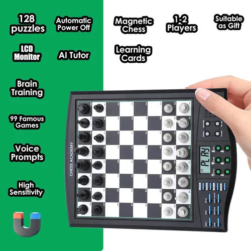 Miniatura 5 de Tablero de ajedrez electrónico Talking Chess Academy, tablero de ajedrez inteligente con sistema de enseñanza de voz, juego de ajedrez
