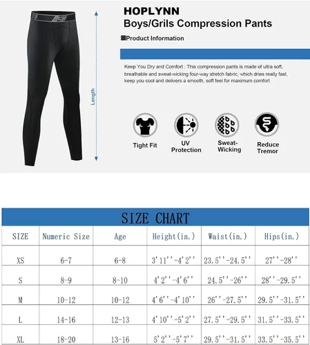 Miniatura 5 de HOPLYNN Paquete de 4 pantalones de compresión para niños y jóvenes, mallas atléticas, capa base debajo de los pantalones, equipo para deportes