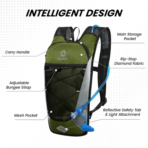 Miniatura 2 de Nepest Mochila de hidratación con bolsa de agua de 2 L para ciclismo, mochila de agua para senderismo, correr, mochila de hidratación ligera 2L