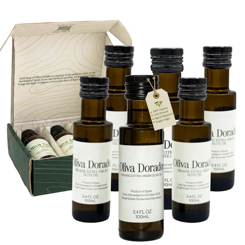 Miniatura 11 de Oliva Dorado Mini botellas de aceite de oliva de vidrio (3.4 fl oz, paquete de 3), aceite de oliva virgen extra orgánico 100% sin refinar y prensado