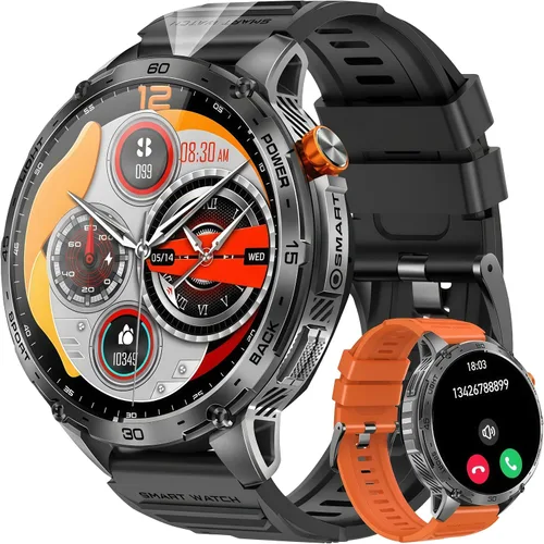 Reloj inteligente militar, pantalla AMOLED ultra clara de 1.75 pulgadas, monitor de frecuencia cardíaca de oxígeno en sangre Spo2, batería de 730