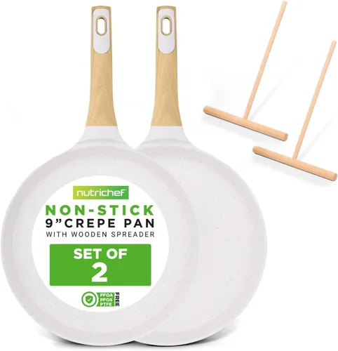 Miniatura 13 de NutriChef Juego de 2 sartenes antiadherentes para crepé, sartenes Dosa recubiertas de mármol de 11 pulgadas con esparcidores de madera, baquelita