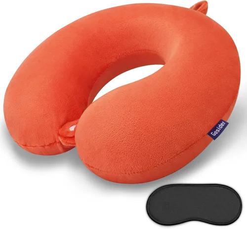 Almohada de viaje de cuello en espuma viscoelástica de terciopelo naranja Gosider para avión, coche, tren