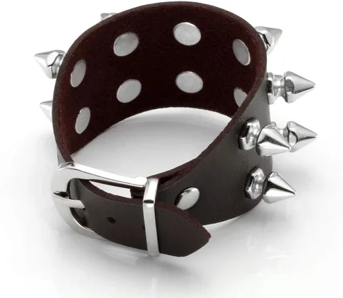 Miniatura 2 de Eigso - Pulsera de cuero negro estilo punk con remaches y tachuelas de metal para Halloween, para hombres y mujeres , aleación, K4., EGSLBR00022