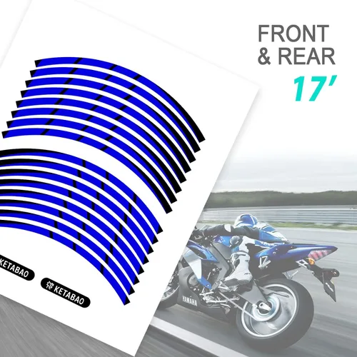 Miniatura 4 de KETABAO Calcomanías adhesivas de llanta de 17 pulgadas a rayas S01 compatibles con YZF R6 R1 MT 03 125 09 07 10 Tracer 700 FZ25 (azul)