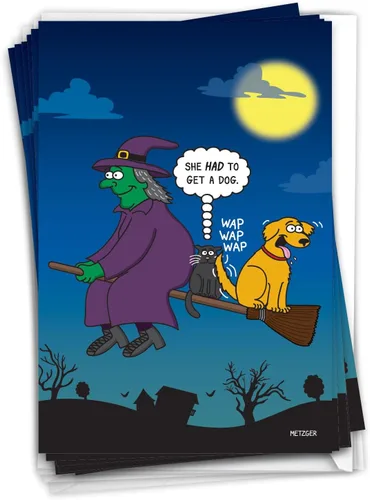 Miniatura 14 de NobleWorks - Juego de 12 divertidas tarjetas de felicitación de Halloween con sobres de 5 x 7 para hombres, mujeres 1x12 diseños - Calabaza