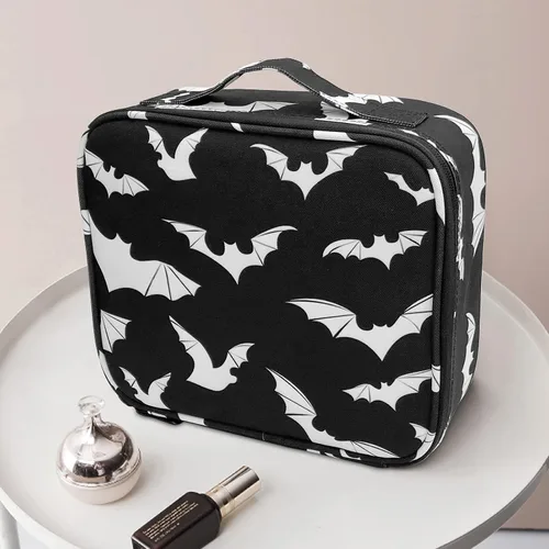 Miniatura 7 de 9CH Bolsa organizadora de maquillaje gótica, bolsas de maquillaje de Halloween, bolsa de cosméticos grande con divisores ajustables, estuche