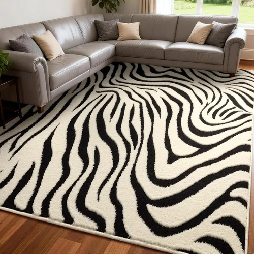 Miniatura 20 de YIHOUSE Alfombras de leopardo de 6 x 9 pies, alfombra suave de felpa lavable de pelo alto y bajo, antideslizante, no desprende pelusa, alfombra