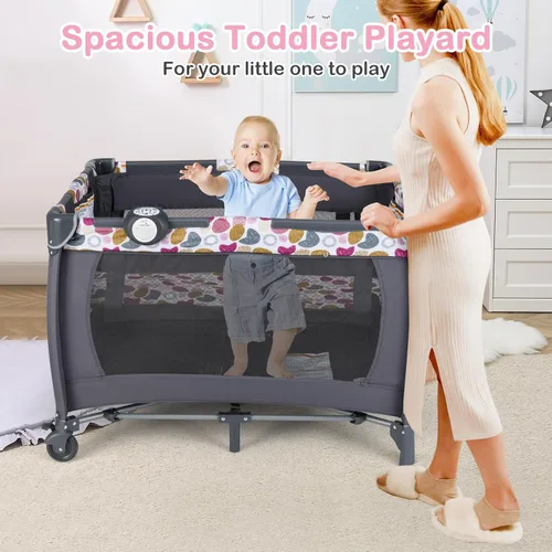 Miniatura 5 de HONEY JOY Empaca y juega con el moisés, paquete central de guardería infantil y juega con cuna y juguetes colgantes para recién nacidos, bolsa