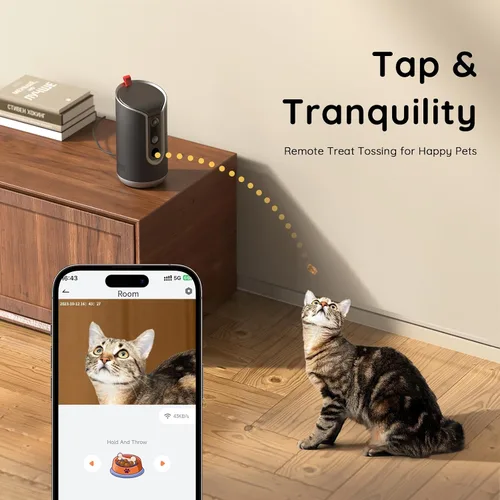 Miniatura 2 de TKENPRO Dispensador de Golosinas para Cámara de Mascotas 2K, Álbum de Fotos con IA, Cámara para Perros con Seguimiento Automático de 360° y WiFi