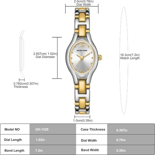 Miniatura 7 de GOLDEN HOUR Reloj de pulsera ovalado vintage de tono dorado para mujer