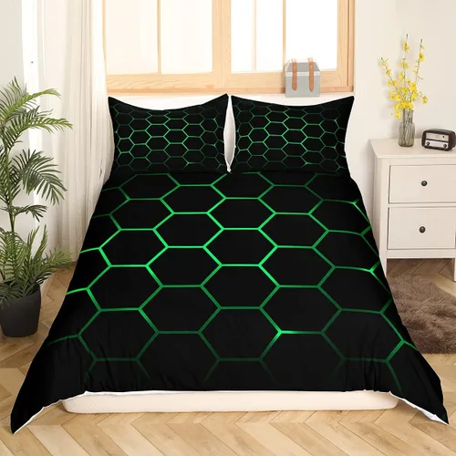 Miniatura 17 de Funda de edredón de panal para niños, hombres y niñas, juego de ropa de cama moderno con temática geométrica hexagonal, diseño de cuadrícula