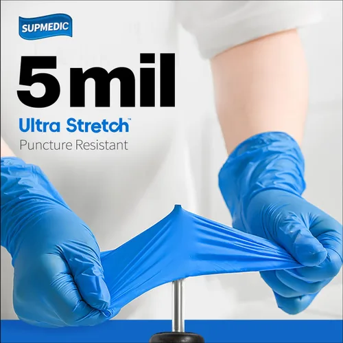 Miniatura 2 de Supmedic Disposable Nitrile Gloves, 5Mil Chemical Resistant Powder-Free Latex-Free Glove Exam Cook Tattoo, Black Blue 100Pcs (azul) s