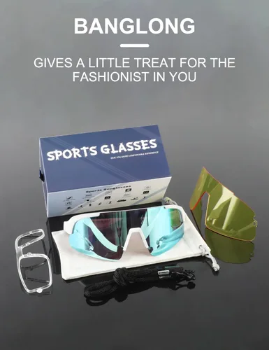 Miniatura 8 de BangLong Gafas de sol de ciclismo para hombres y mujeres, gafas de sol deportivas con 2 lentes intercambiables para correr, béisbol, pesca