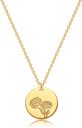 Dremmy Studios - Collar con dije de flor de mes de nacimiento, chapado en oro de 18 quilates, diseño de disco floral, diseño minimalista y delicado