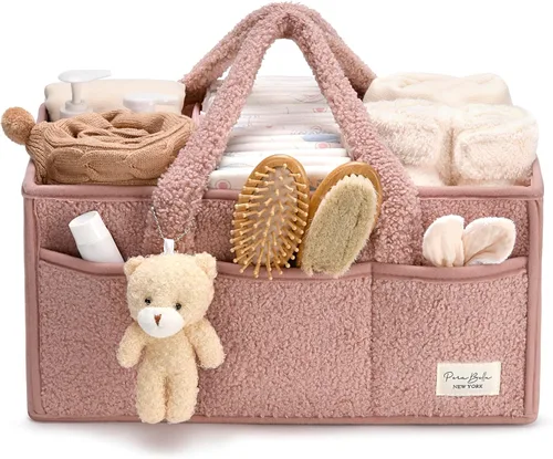 Miniatura 13 de PeraBella Organizador de pañales para bebé con asa, cesta de regalo de ducha para niños y niñas, cesta de almacenamiento de pañales portátil