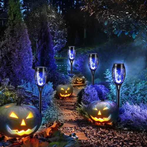 Miniatura 3 de Toodour Luces solares de Halloween para exteriores, paquete de 6 luces LED de llama parpadeante, luz solar impermeable para exteriores, iluminación