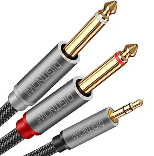 DIGITNOW - Cable divisor en Y estéreo TRS de 3.5mm 1/8" a dual TS mono de 6.35mm 1/4" para smartphone, computadora, reproductor de CD, altavoces y