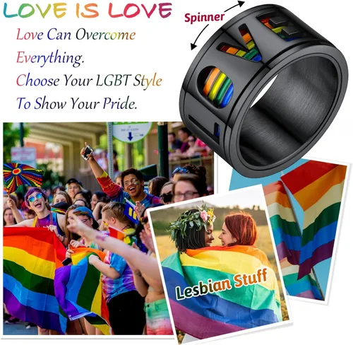 Miniatura 26 de FaithHeart Anillos para ansiedad LGBT Pride Rainbow, acero inoxidable/chapado en oro de 18 quilates, joyería de amor es amor para hombres y mujeres