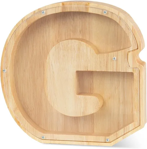 Miniatura 18 de Alcancía con nombre personalizado, 26 letras láser con texto personalizado, banco de monedas de madera, significado educativo, alcancía con nombre