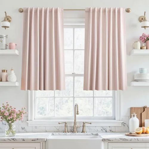 Miniatura 42 de UHITECH Cortinas cortas de lino de 24 pulgadas de largo para ventanas pequeñas de granja, cortinas opacas modernas para sala de estar, pestañas